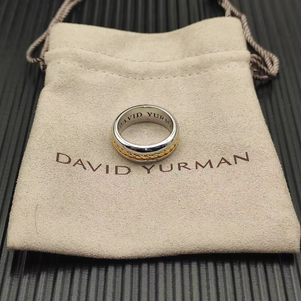 David Yurman Two Tone Sterling Silver & Gold Crossover Band Ring